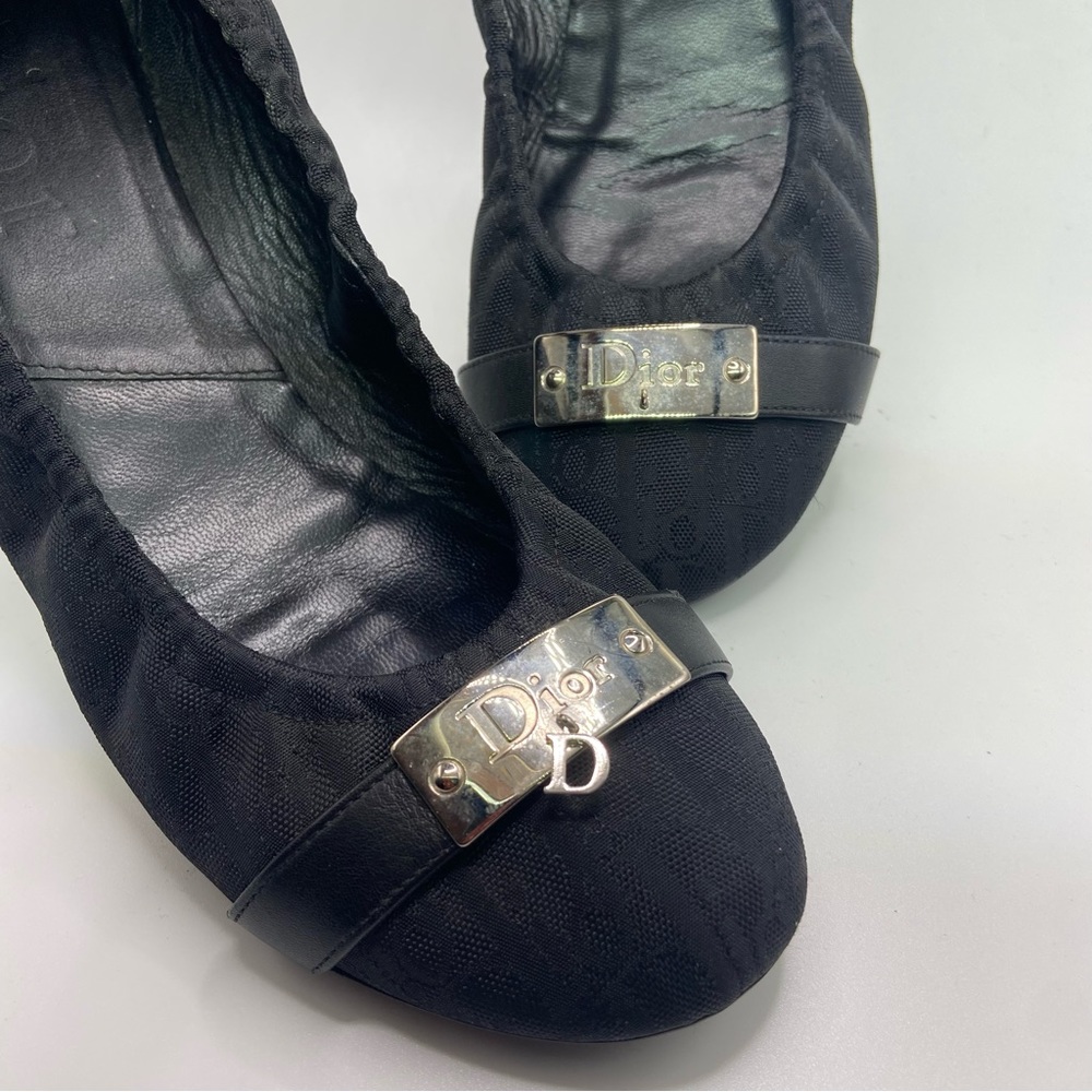 Dior Logo Print Black Flats Sz 39 - Picture 3 of 14